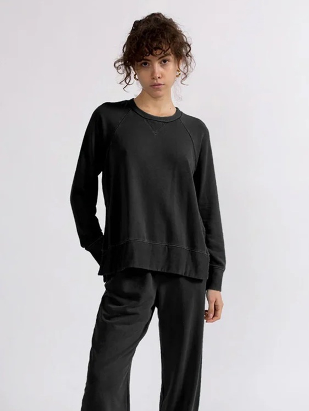 Stateside Softest Fleece Raglan Side Slit Sweatshirt Black Large Made in USA